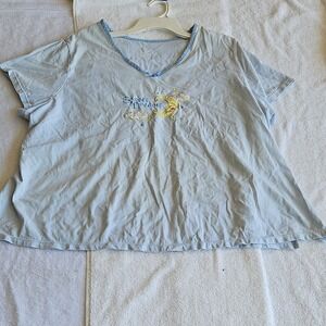 Secret Treasures Light Blue 3X V-Neck Short Sleeve Sleepshirt Embroidered